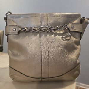 Coach Silver Shoulder Bag with Chain Detail